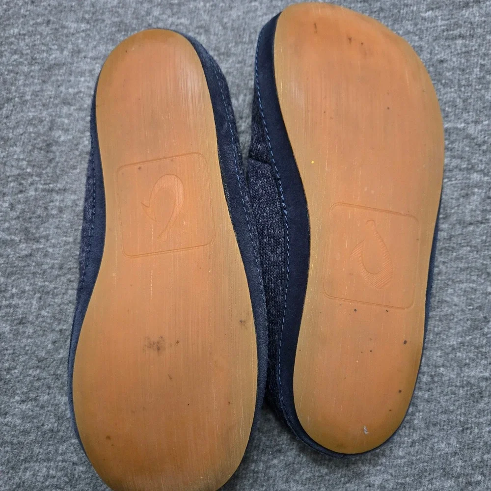 OluKai Moloa Hulu Mens 9 Navy Blue Wool Blend Slip On Loafers Casual House Shoes